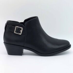 Vionic Millie Black Leather Ankle Booties Women’s 7.5 Side Zip Buckle Low Block